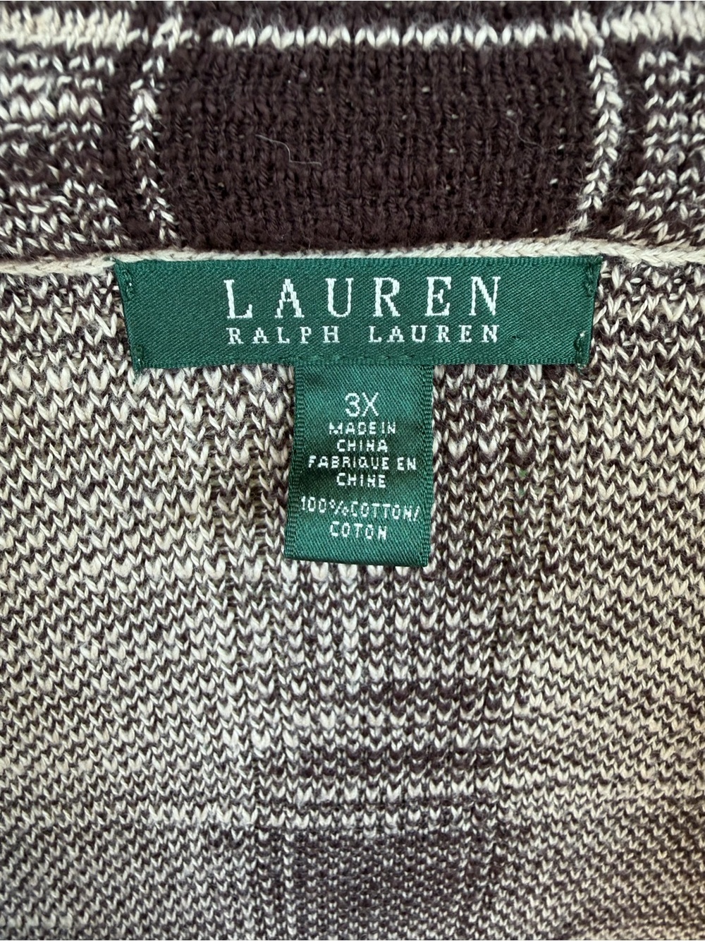 Lauren Ralph Lauren 100% Cotton Plaid Open Front Cardigan Coat 3X Brown Cream - Picture 5 of 7